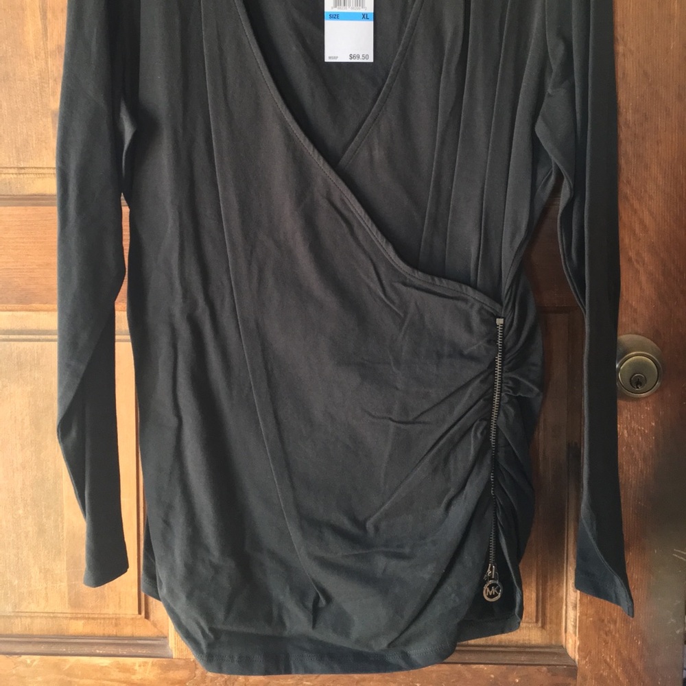 Black Michael Kors Logo Zipper Tunic Top